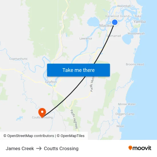 James Creek to Coutts Crossing map