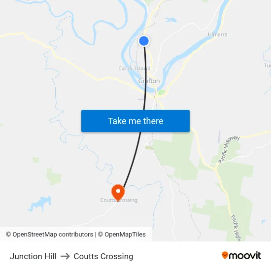 Junction Hill to Coutts Crossing map