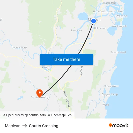 Maclean to Coutts Crossing map