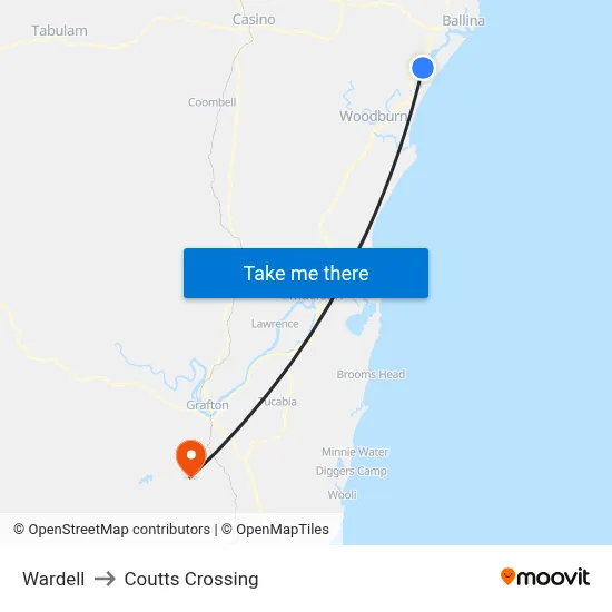 Wardell to Coutts Crossing map