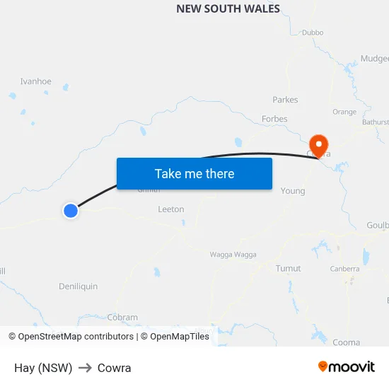 Hay (NSW) to Cowra map