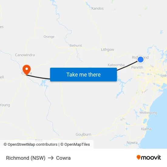 Richmond (NSW) to Cowra map