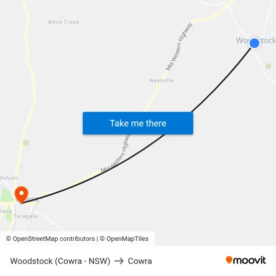 Woodstock (Cowra - NSW) to Cowra map