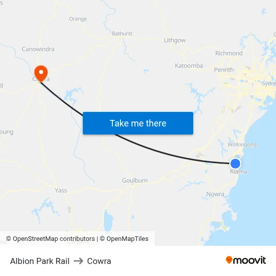 Albion Park Rail to Cowra map