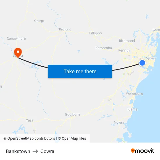 Bankstown to Cowra map