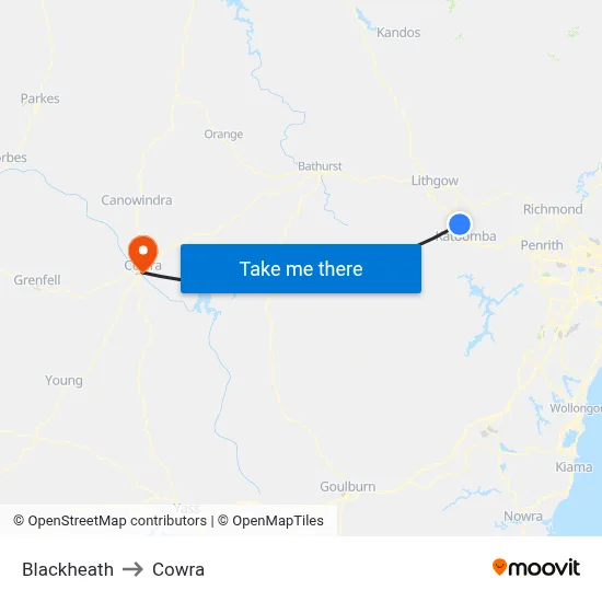 Blackheath to Cowra map