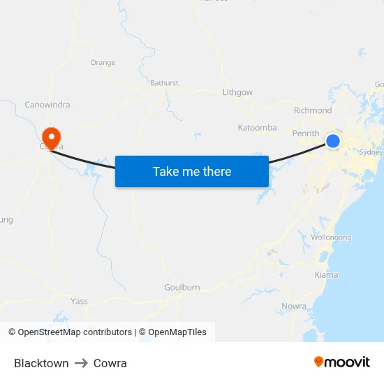 Blacktown to Cowra map