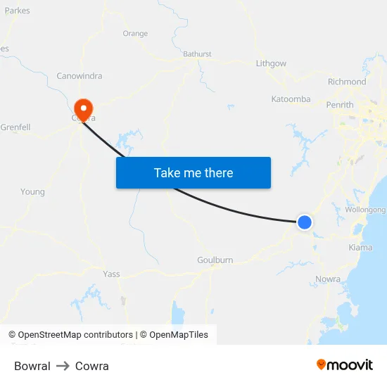 Bowral to Cowra map