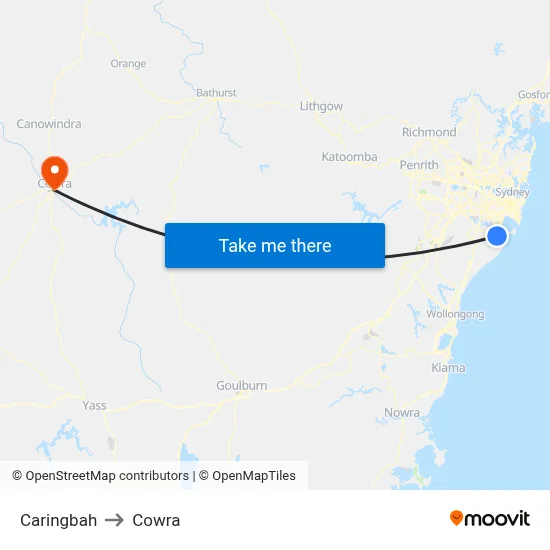 Caringbah to Cowra map