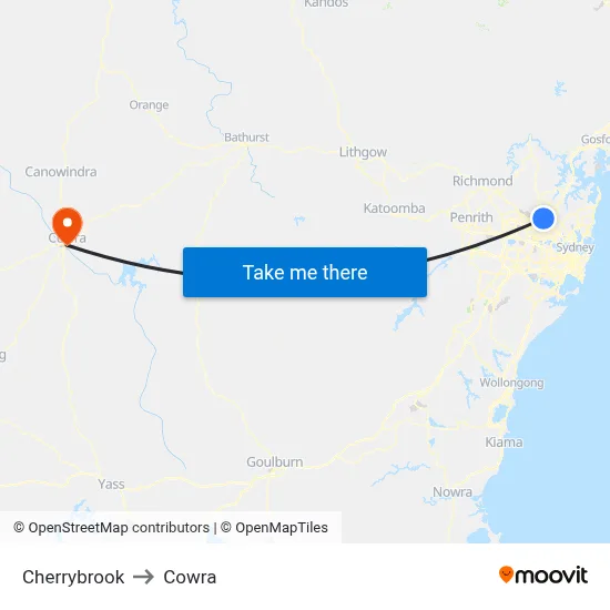 Cherrybrook to Cowra map
