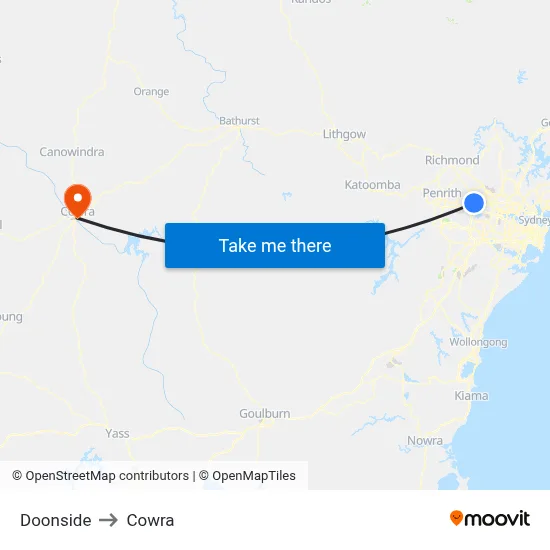 Doonside to Cowra map