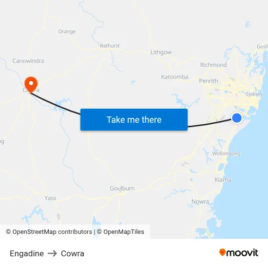 Engadine to Cowra map