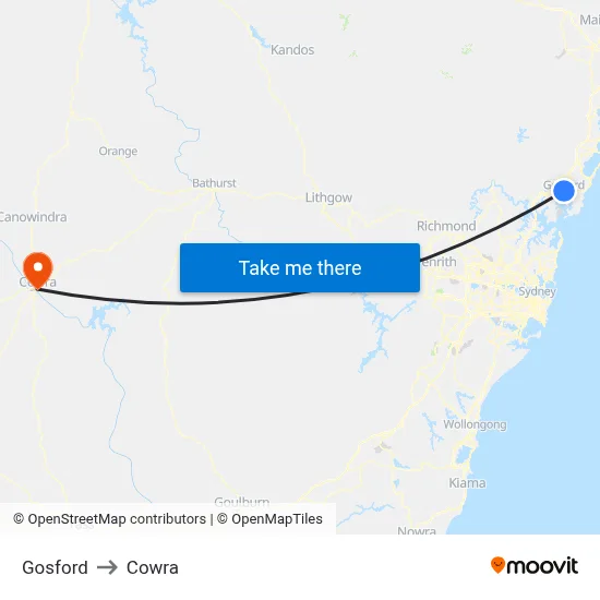 Gosford to Cowra map