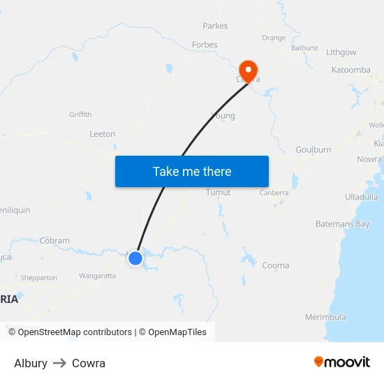 Albury to Cowra map