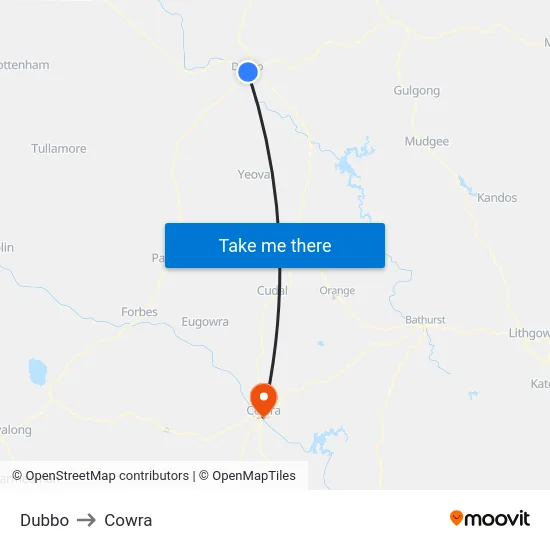 Dubbo to Cowra map