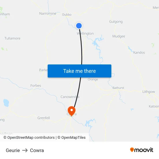 Geurie to Cowra map