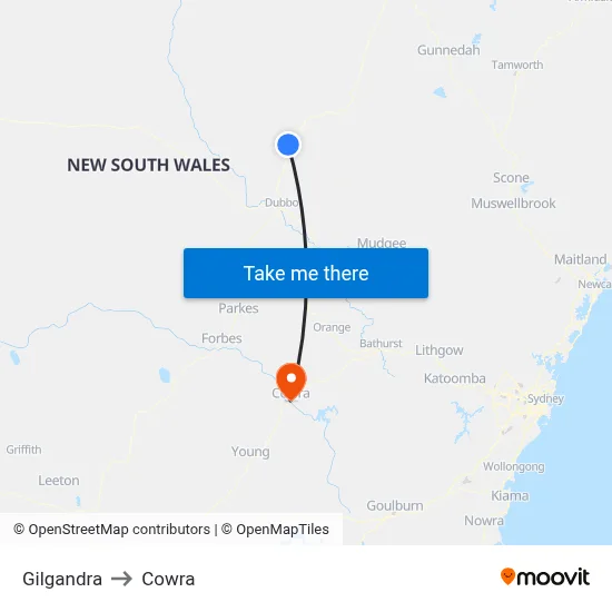 Gilgandra to Cowra map