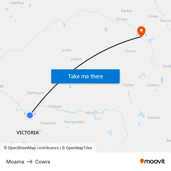Moama to Cowra map