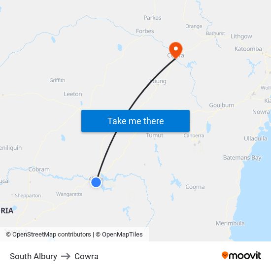 South Albury to Cowra map