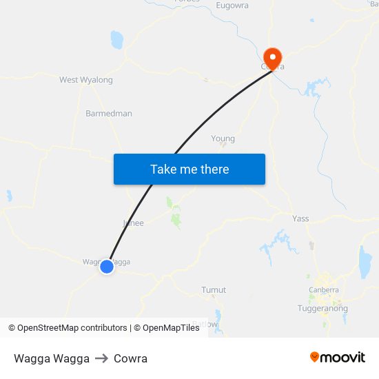 Wagga Wagga to Cowra map