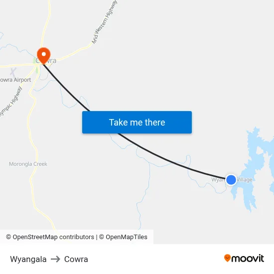 Wyangala to Cowra map