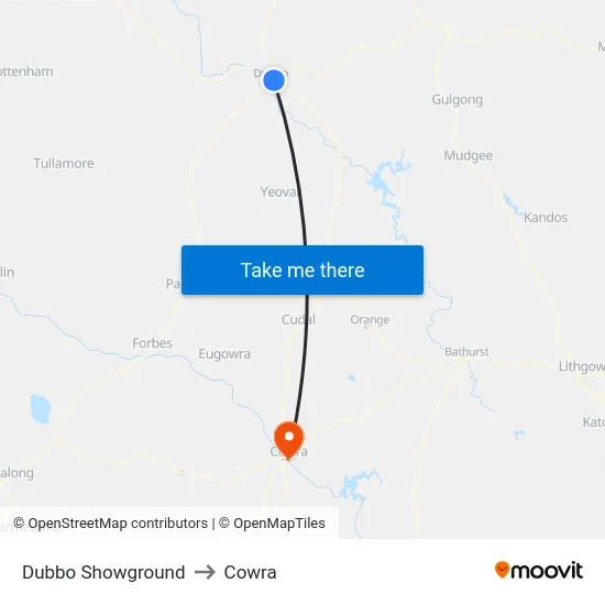Dubbo Showground to Cowra map