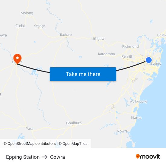 Epping Station to Cowra map