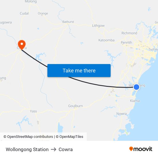 Wollongong Station to Cowra map