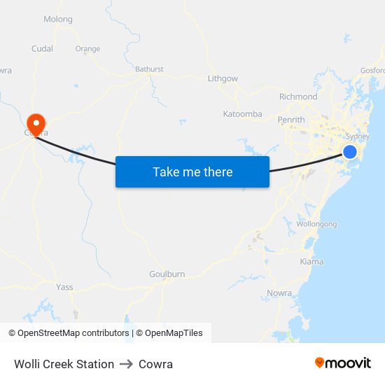 Wolli Creek Station to Cowra map