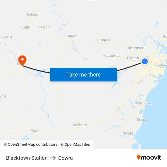 Blacktown Station to Cowra map