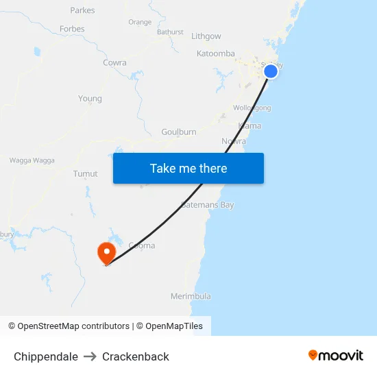 Chippendale to Crackenback map