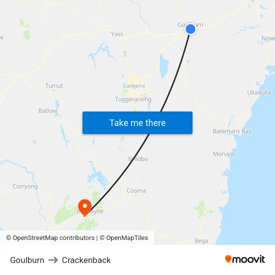 Goulburn to Crackenback map