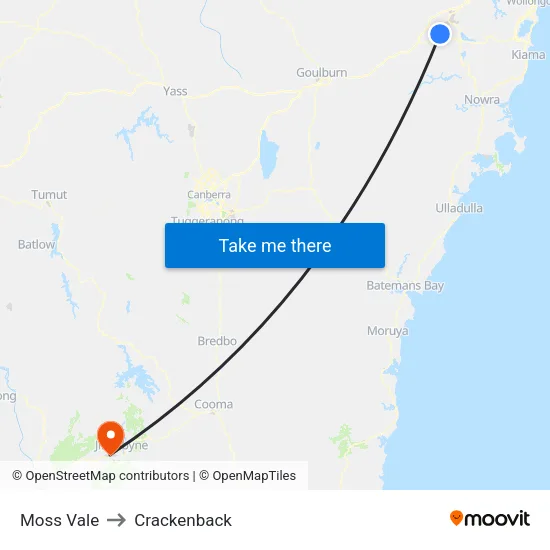 Moss Vale to Crackenback map