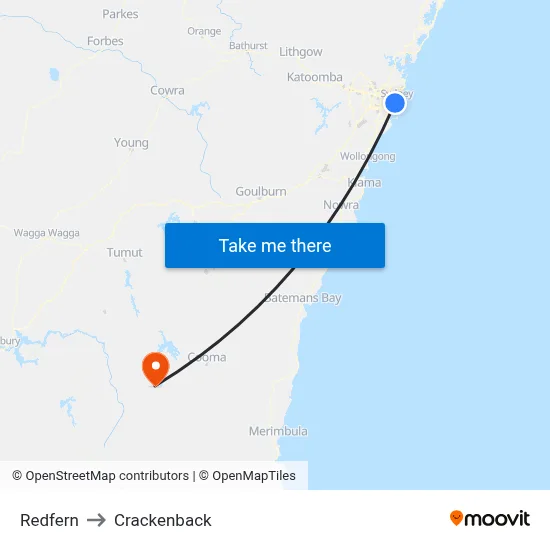 Redfern to Crackenback map
