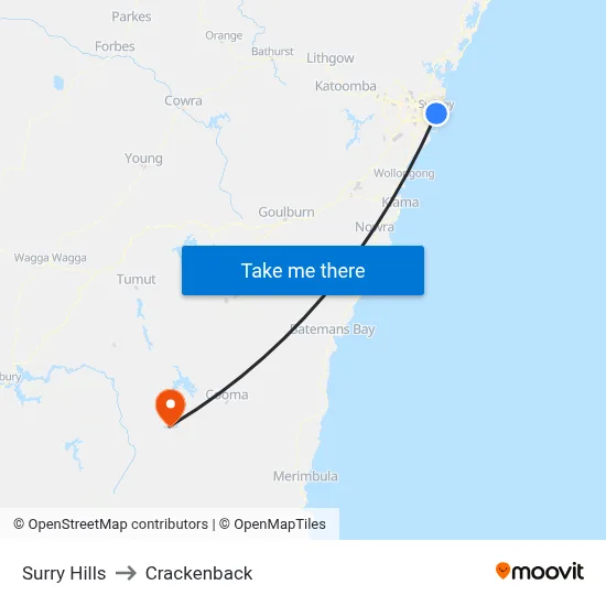 Surry Hills to Crackenback map