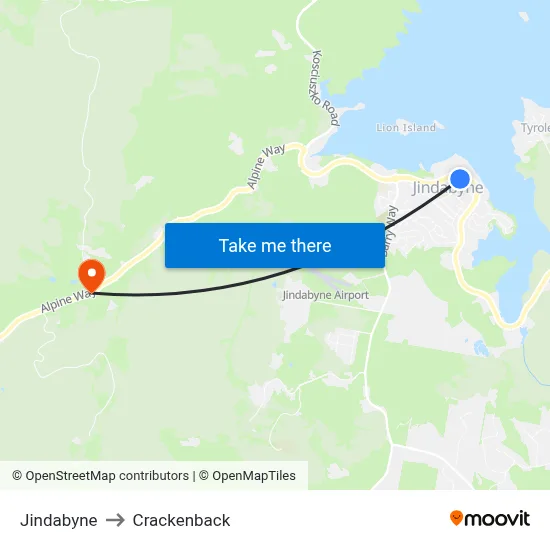 Jindabyne to Crackenback map