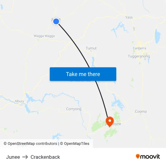 Junee to Crackenback map