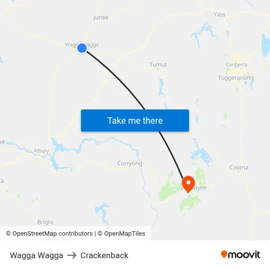 Wagga Wagga to Crackenback map
