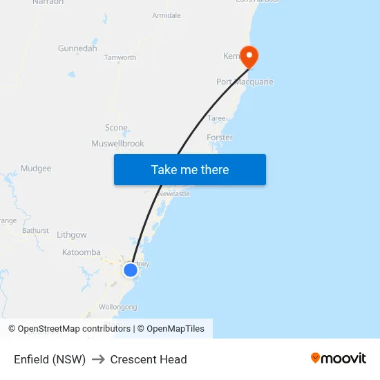Enfield (NSW) to Crescent Head map