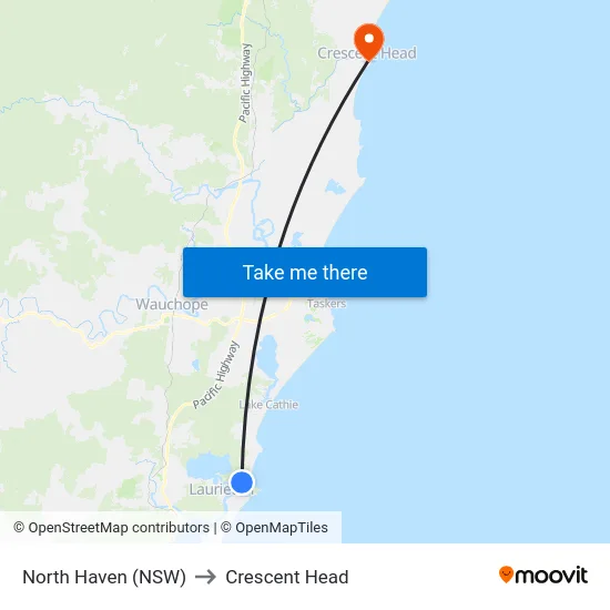 North Haven (NSW) to Crescent Head map