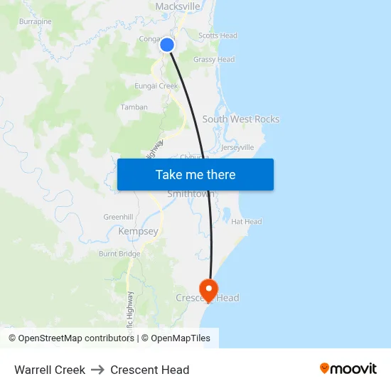 Warrell Creek to Crescent Head map