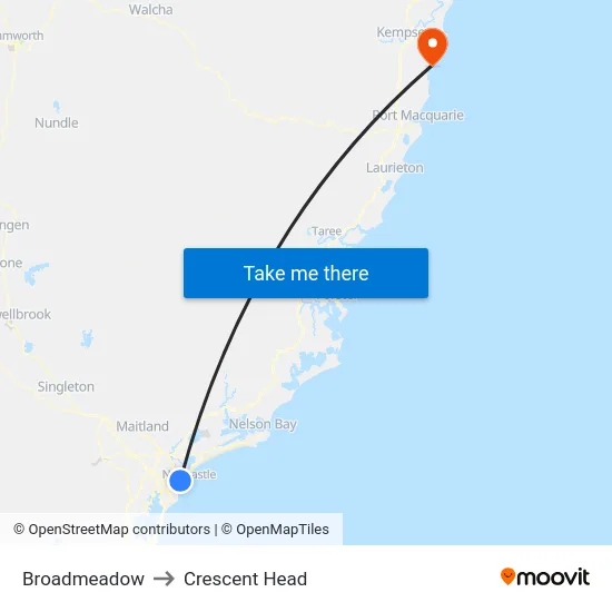 Broadmeadow to Crescent Head map