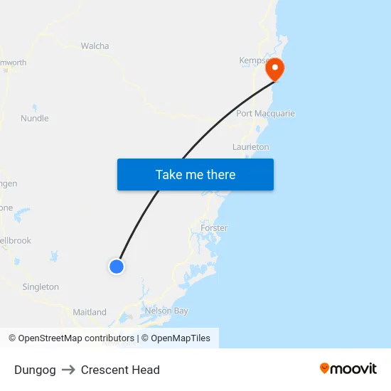 Dungog to Crescent Head map