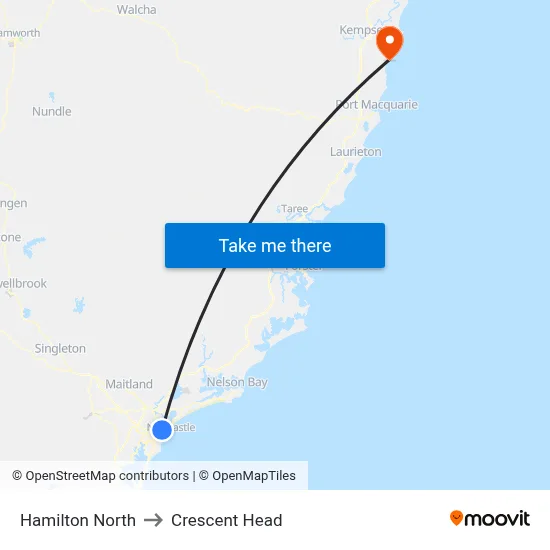 Hamilton North to Crescent Head map