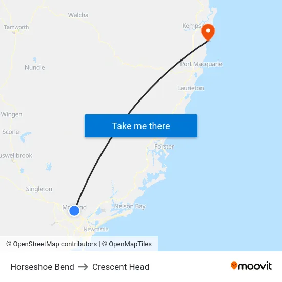 Horseshoe Bend to Crescent Head map