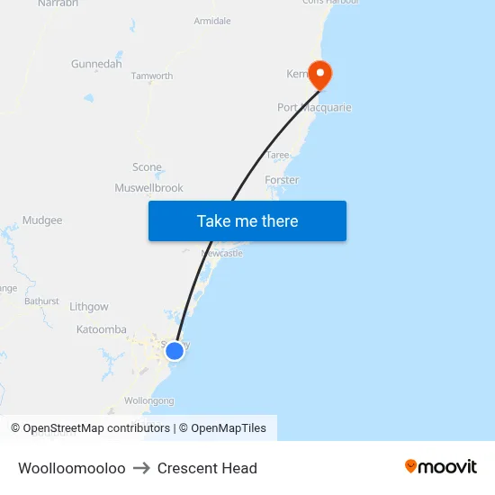 Woolloomooloo to Crescent Head map