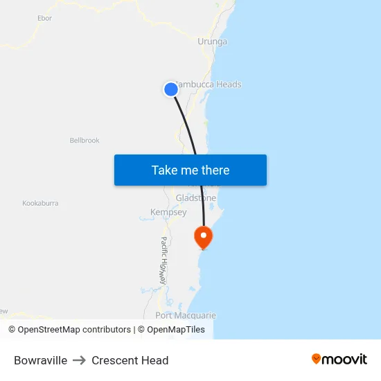 Bowraville to Crescent Head map