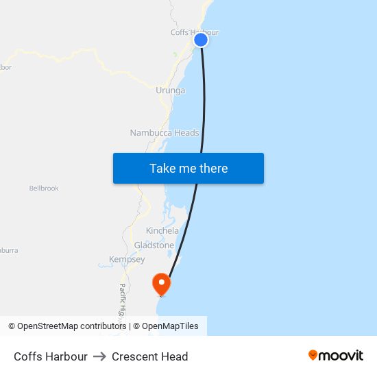 Coffs Harbour to Crescent Head map