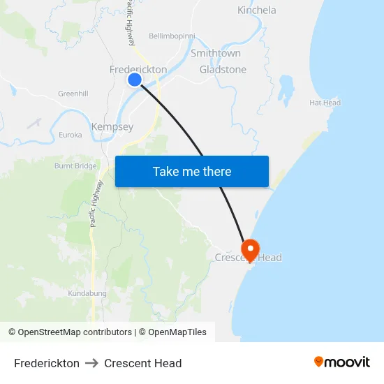 Frederickton to Crescent Head map