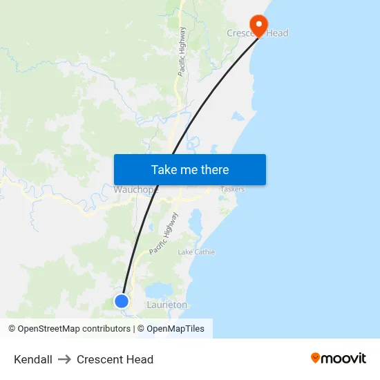 Kendall to Crescent Head map